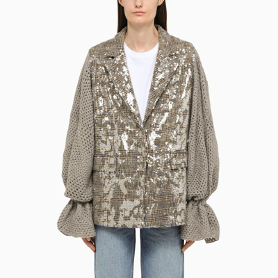 Tu Lizé Grey Jacket With Sequins And Crochet Sleeves