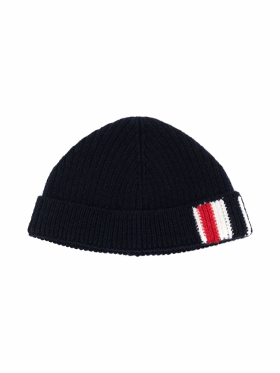 Thom Browne Babies' Ribbed Knit Beanie In Blue