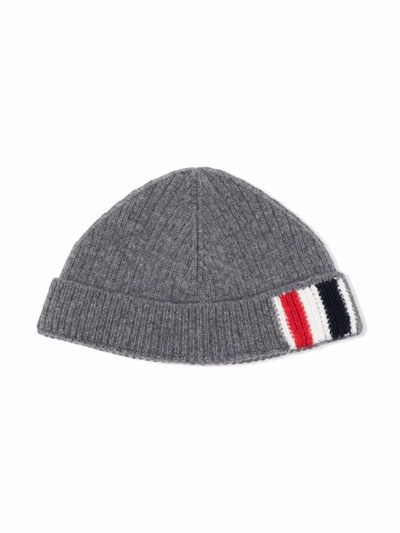 Thom Browne Babies' Ribbed Knit Beanie In Grey