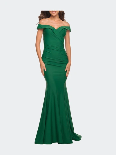 La Femme Chic Off The Shoulder Evening Dress In Green