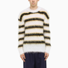 Marni Crew Neck Sweater In Striped Mohair In White