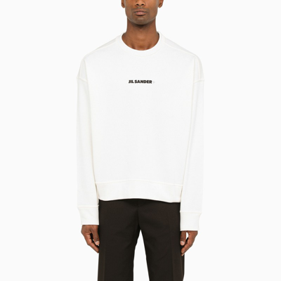 Jil Sander Off White Logo-print Crewneck Sweatshirt In Beige