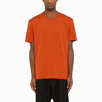 Y-3 Brick-coloured Cotton Crew Neck T-shirt In Yellow & Orange