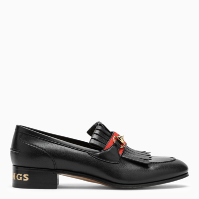 Gucci Leather Loafers With Horsebit And Fringes In Black
