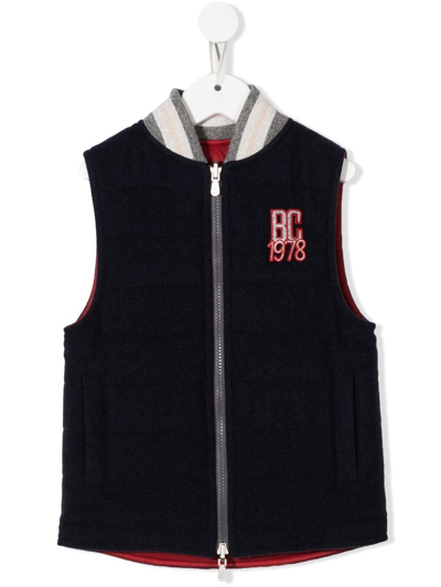 Brunello Cucinelli Kids' Chest Logo-patch Padded Gilet In Blue