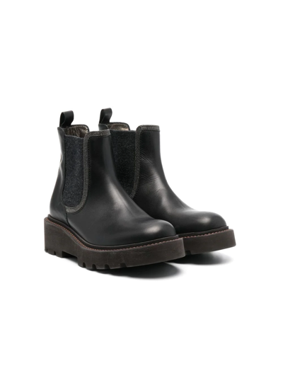 Brunello Cucinelli Kids' Bead-detailing Chelsea Boots In Black