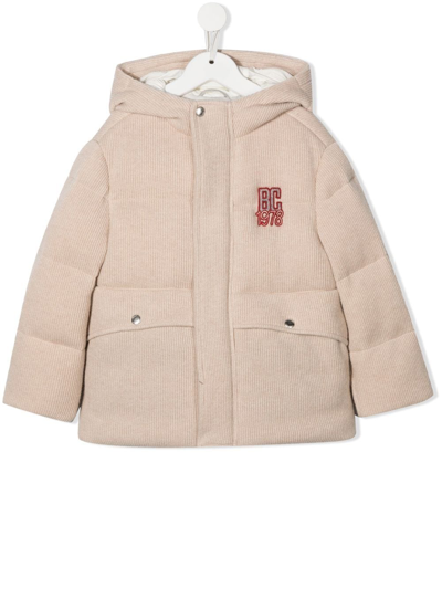 Brunello Cucinelli Kids' Padded Fine-knit Logo Jacket In Neutrals