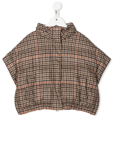 Brunello Cucinelli Kids' Check-print Padded Jacket In Neutrals