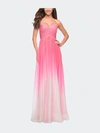 La Femme Ombre Chiffon Prom Dress With Criss Cross Pleating In Pink