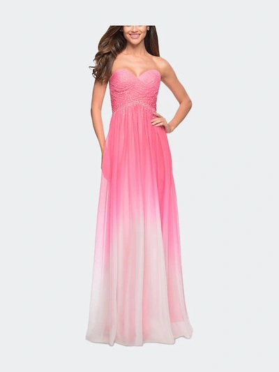La Femme Ombre Chiffon Prom Dress With Criss Cross Pleating In Pink