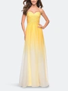 La Femme Ombre Chiffon Prom Dress With Criss Cross Pleating In Yellow