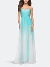 La Femme Ombre Chiffon Prom Dress With Criss Cross Pleating In Green
