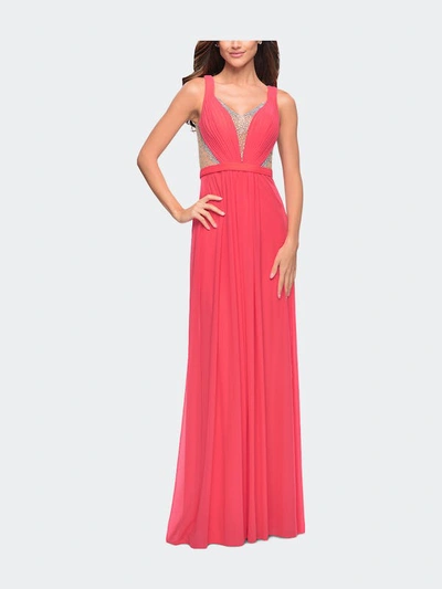 La Femme Alluring Prom Dress With Plunging Neckline And Open Back In Orange