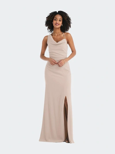 After Six One-shoulder Draped Cowl-neck Maxi Dress In Brown