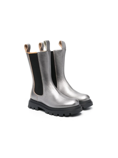 Eleventy Kids' Metallic-finish Leather Ankle-boots In Grey