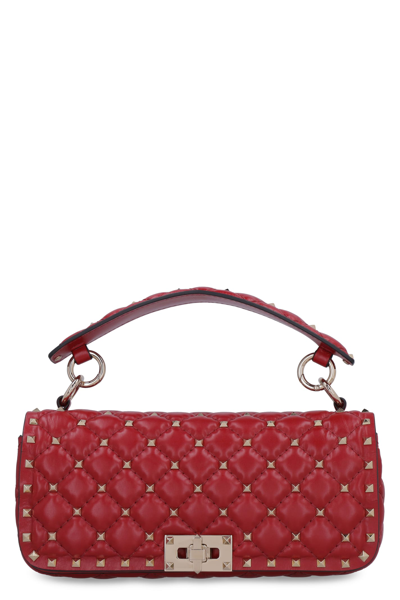 Valentino Garavani Rockstud Spike Quilted Leather Shoulder Bag In Red
