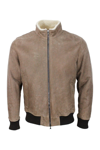 BARBA NAPOLI BOMBER SHEARLING SHEARLING JACKET WITH STRETCH KNIT TRIMS AND ZIP CLOSURE