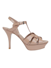 Saint Laurent Tribute Leather T-strap Platform Sandals In Nude