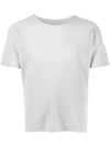 Issey Miyake Ribbed Texture Round Neck Short Sleeves In Light Grey