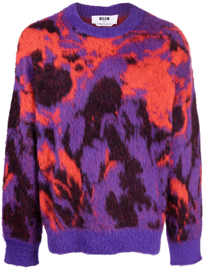 Msgm Abstract Graphic Jacquard Knit Jumper In Violet