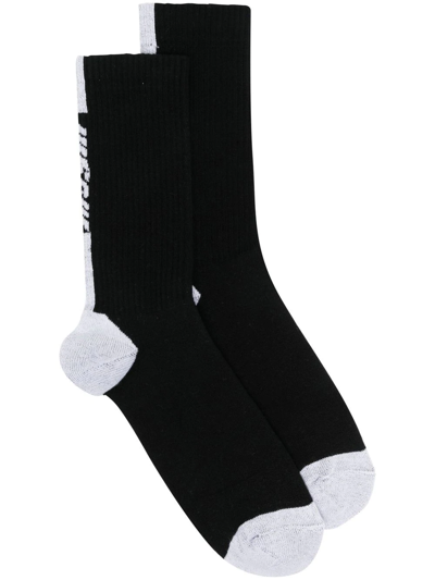 Msgm Contrasting Logo-print Socks In Black,white