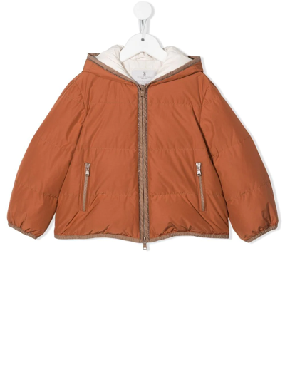 Brunello Cucinelli Kids' 填充连帽夹克 In Orange