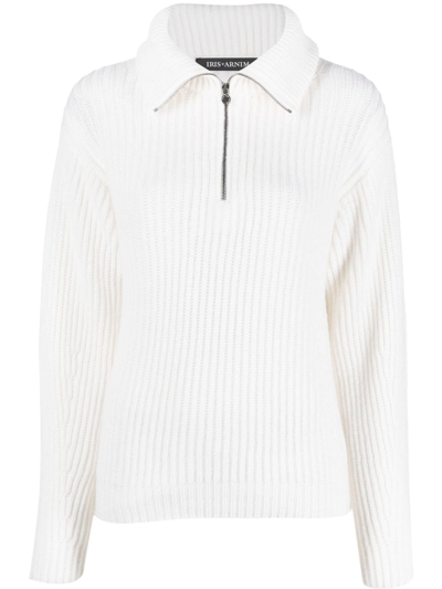 Iris Von Arnim Ribbed Zip-front Cashmere Jumper In White