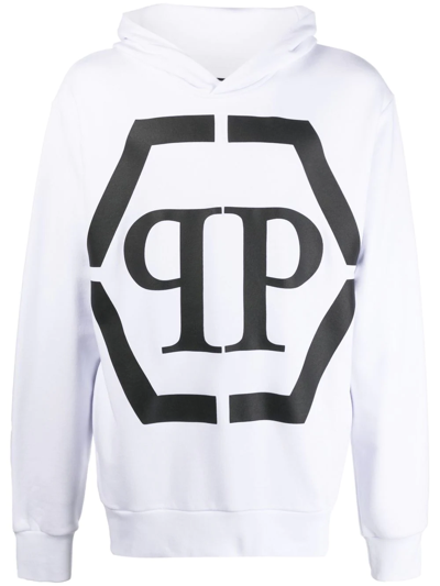 Philipp Plein Logo-print Long-sleeve Hoodie In White