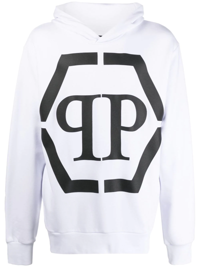 Philipp Plein Logo印花长袖连帽衫 In White