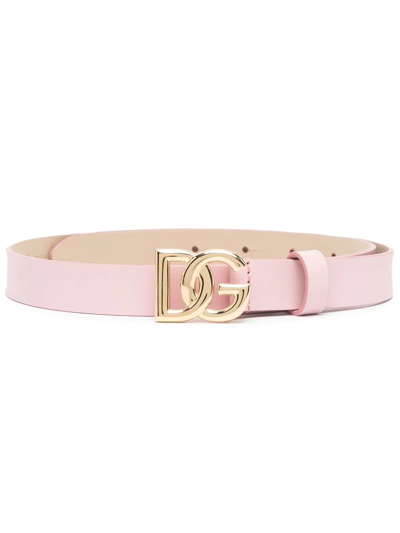 Dolce & Gabbana Kids' Logo-buckle Leather Belt In Pink