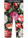 Dolce & Gabbana Girl's Pittorici Floral-print Leggings In Black