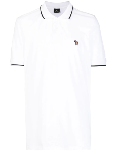 Ps By Paul Smith Zebra-motif Cotton Polo Shirt In White