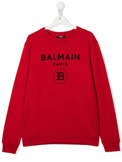 Balmain Teen Logo-print Sweatshirt In Red