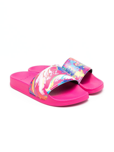 Versace Kids' Abstract-print Sliders In Fucsia