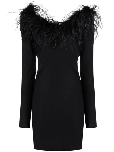 Giuseppe Di Morabito Feather-trim Long-sleeve Dress In Black