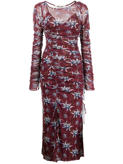 Diane Von Furstenberg Corinne Ruched Floral-print Mesh Dress In Multi
