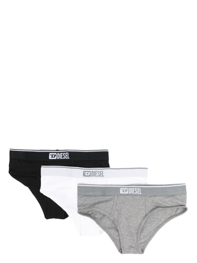 Diesel 3 Pack Logo-waistband Briefs In Grey
