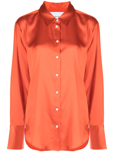 Frame Pointed-collar Silk Shirt In Bright Red