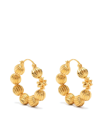 Tory Burch Roxanne Fluted Bead Hoop Earrings In Rolled Brass