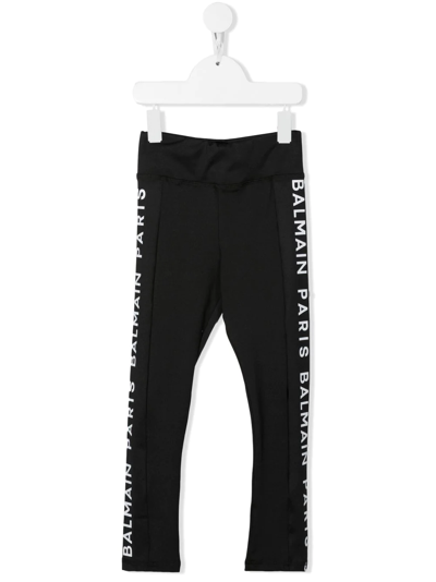 Balmain Teen Logo-print Leggings In Black White