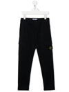 Stone Island Kids Black Cargo Trousers With Logo Patch In Blue
