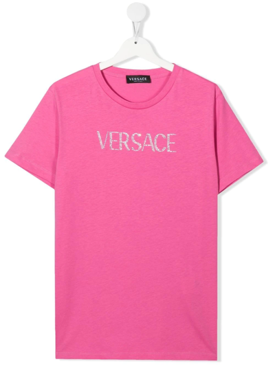 Versace Teen Gem-logo Short-sleeved T-shirt In Pink