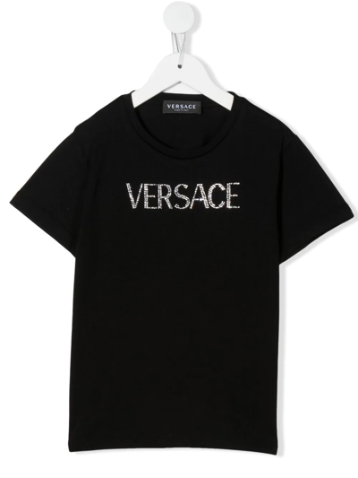 Versace Kids' Gem-logo Short-sleeve T-shirt In Black