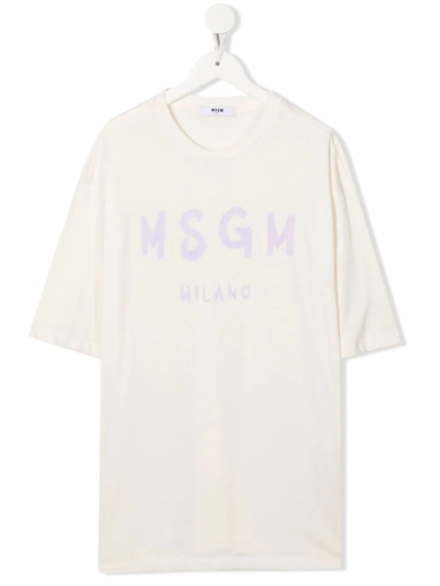 Msgm Teen Logo Print Short-sleeve T-shirt In 013 Crema