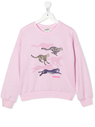 Kenzo Kids' Graphic-print Crew-neck Sweatshirt In Pink