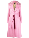 Blumarine Trimmed-collar Belted Long Coat In Pink