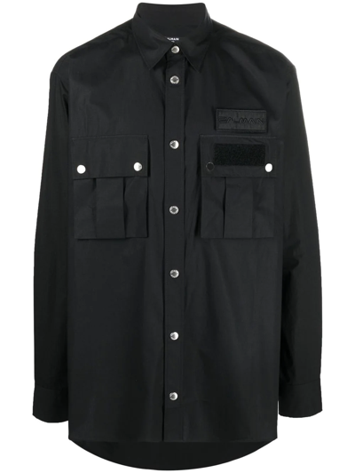 Balmain Long-sleeve Button-up Shirt In Black