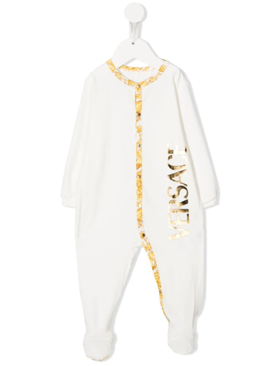 Versace Baroque Logo-print Babygrow In White