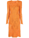 Ermanno Scervino Sheer Geometric Lace Dress With Long Sleeves In Orange