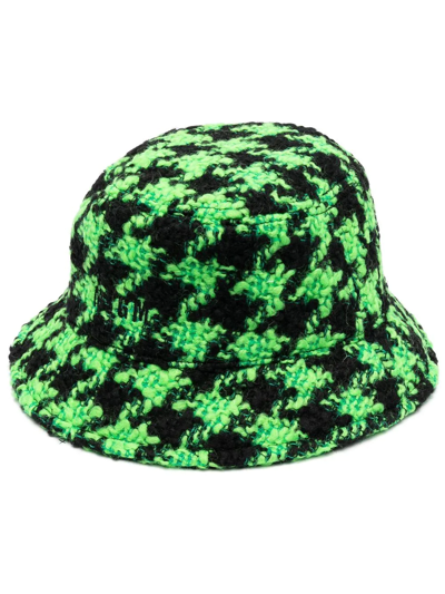 Msgm Houndstooth-print Bucket Hat In 36 Green